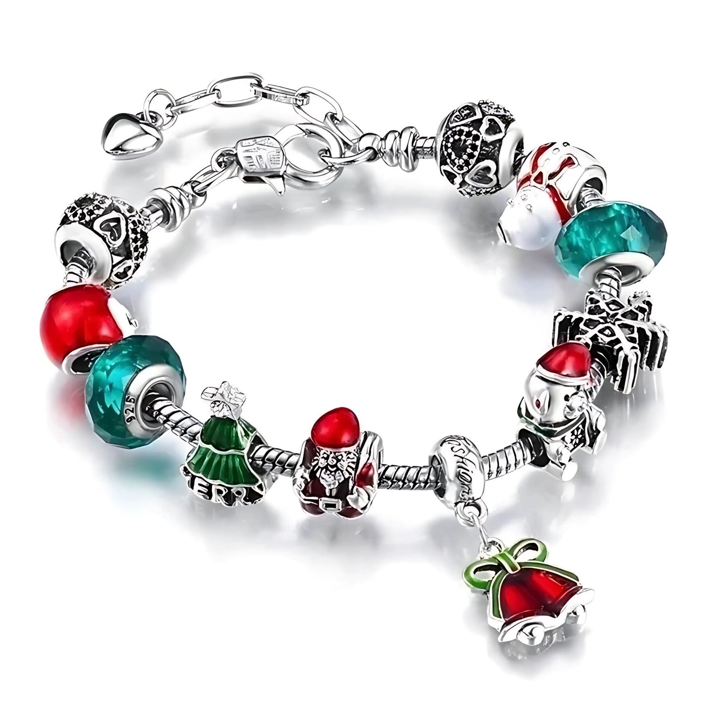 ChristmasCharmBraceletforWomenbyGingerLyne9"AlloyColorfulSantaHolidayItalianStyleBeads_Multi-color-1
