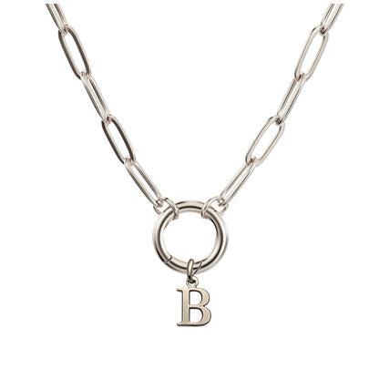 PaperclipLinkCircleCarabinerIntialLetterCharmHolderNecklaceforWomenStainlessSteel20"GingerLyne_Silver-B-1