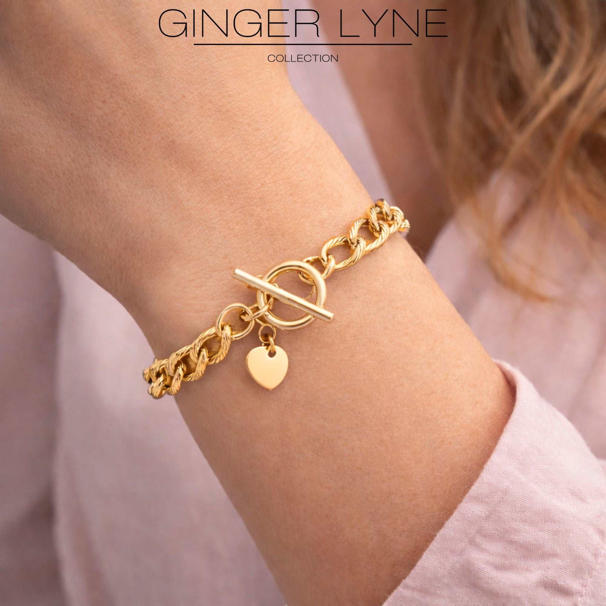 Heart Charm Toggle Bracelet for Women by Ginger Lyne Stainless