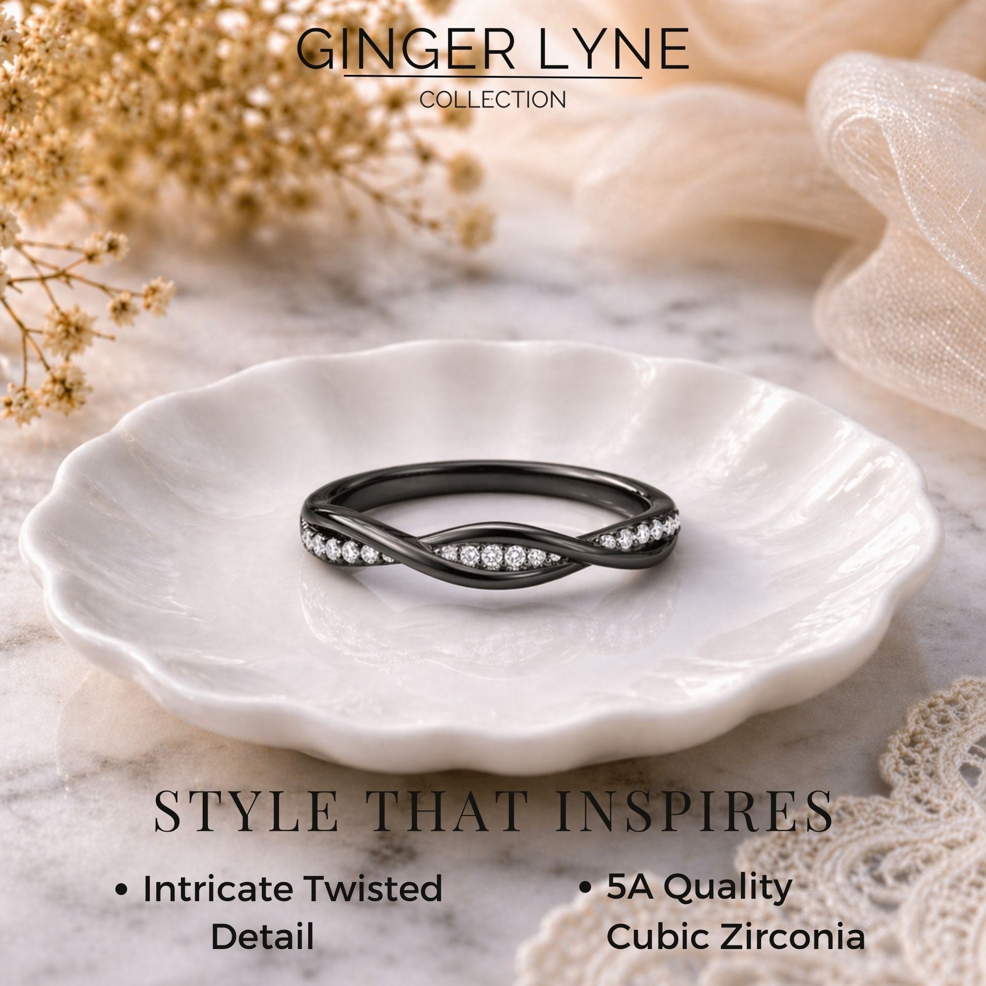 QueenaSterlingSilverBlackWeddingBandforWomenHalfEternityCzAnniversaryRingbyGingerLyneCollection_BlackClearStones-2