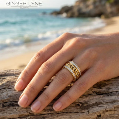 TwoRowCZSpinnerEternityRingforWomen14KtGoldPlatedStainlessSteelWideBandGingerLyneCollection_Gold-7