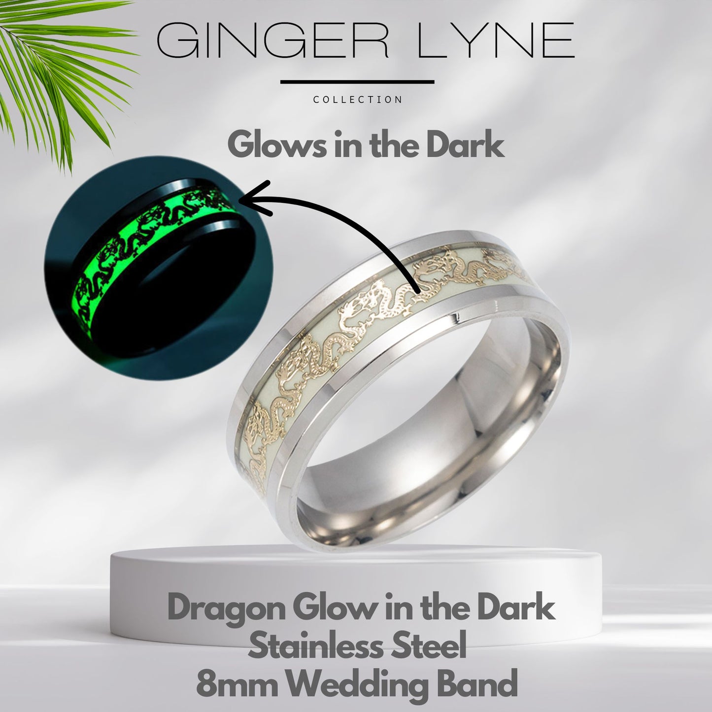 GlowinDarkDragonStainlessSteelWeddingBandRingMenWomenGingerLyneCollection_Silver-2