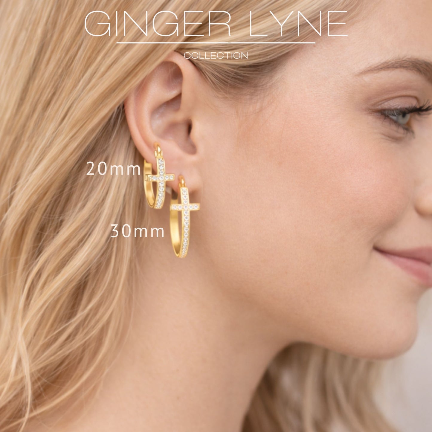 Cross Hoop Earrings for Women Cubic Zirconia Ginger Lyne Collection - Gold Tone-30mm