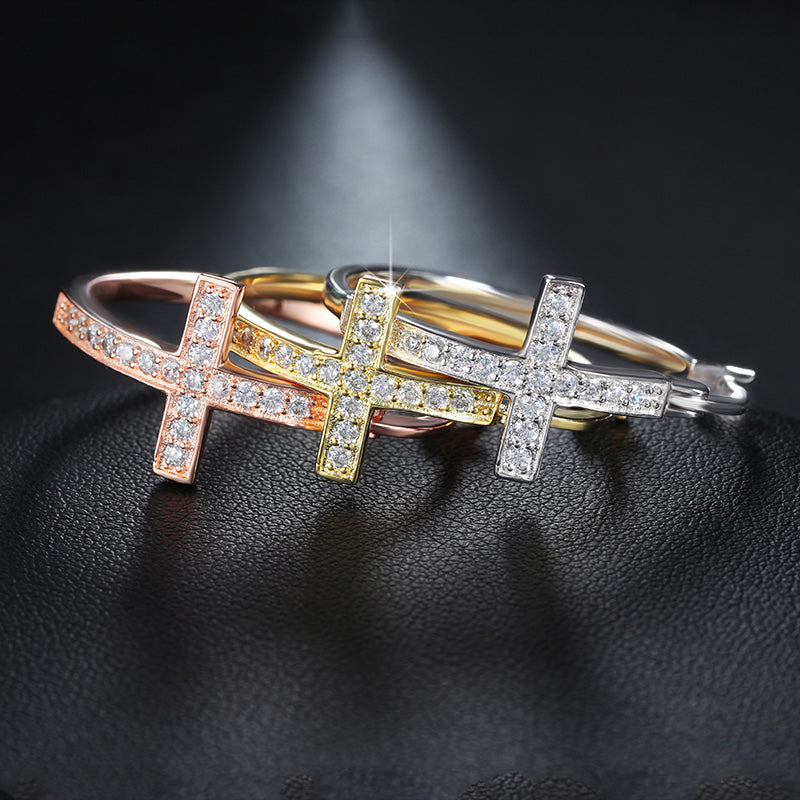 Cross Hoop Earrings for Women Religious Jesus Cubic Zirconia Ginger Lyne Collection - Gold