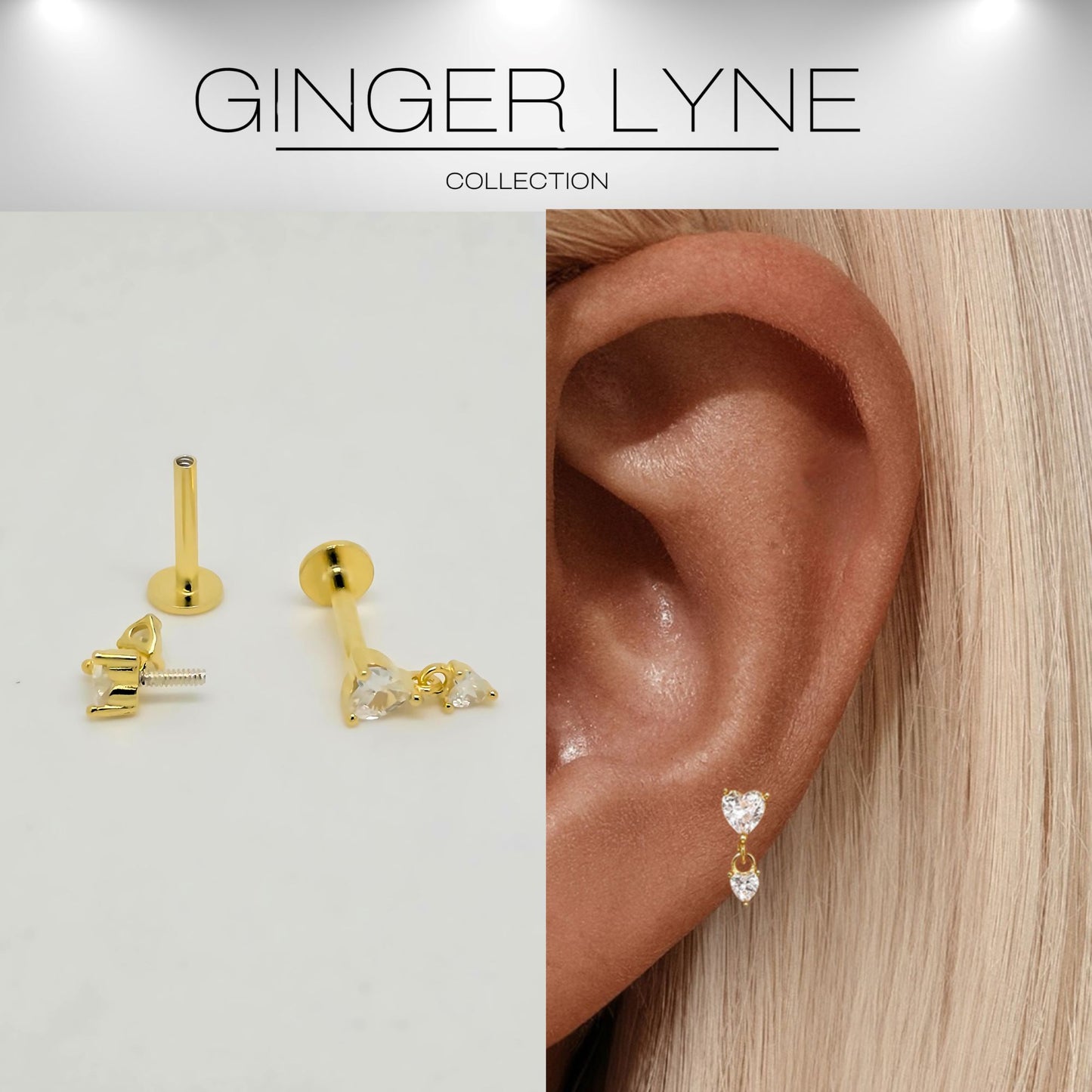HeartDangleCZFlatBackEarringsforCartilageHelixTragusLobe14KtGoldPlatedSterlingSilver1pairbyGingerLyne_Gold-2