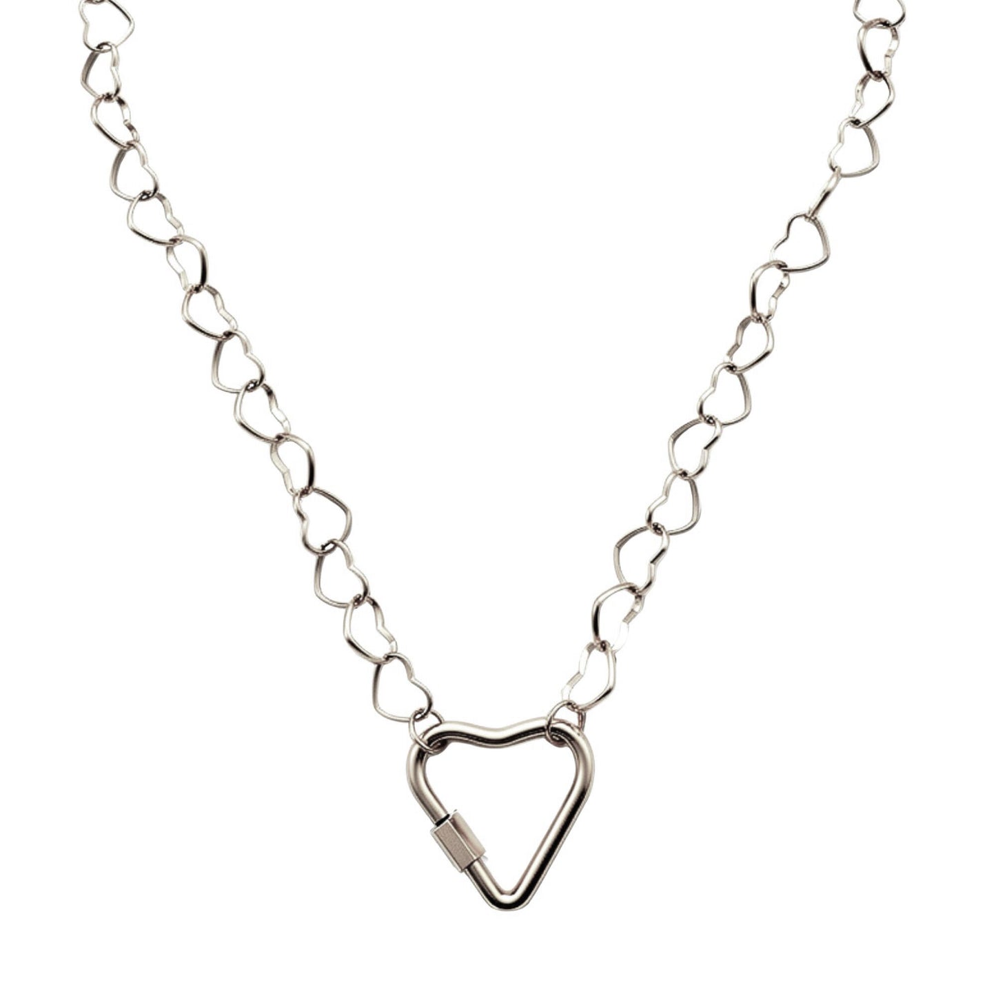 CarabinerCharmHolderNecklaceforWomenbyGingerLyneHeartChainSilverStainlessSteel18-20"easyaddCharms_Silver-HeartChain/HeartCH-1