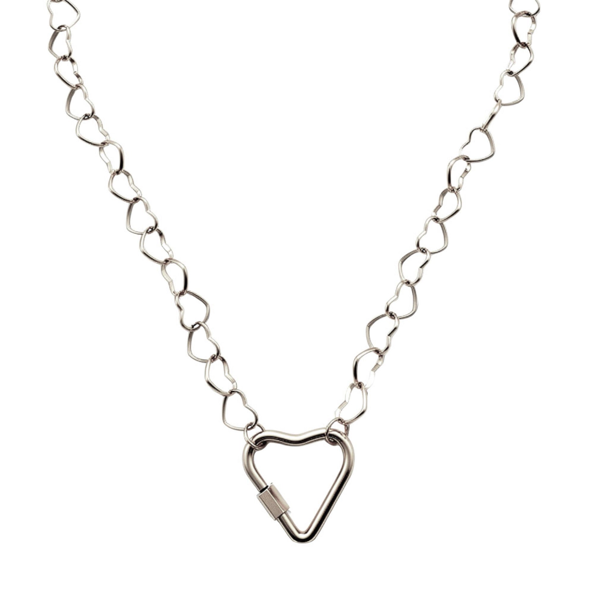 CarabinerCharmHolderNecklaceforWomenbyGingerLyneHeartChainSilverStainlessSteel18-20"easyaddCharms_Silver-HeartChain/HeartCH-1