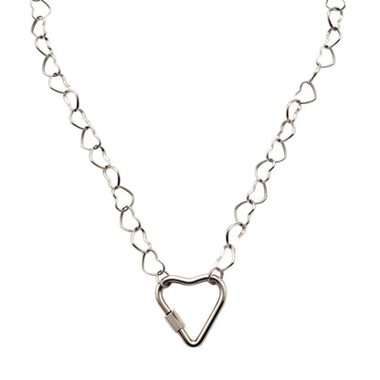 CarabinerCharmHolderNecklaceforWomenbyGingerLyneHeartChainSilverStainlessSteel18-20"easyaddCharms_Silver-HeartChain/HeartCH-1