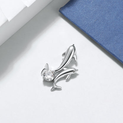Dolphins Pendant Necklace for Women by Ginger Lyne White Gold Plated Brass with Cubic Zirconia - White Gold Plated