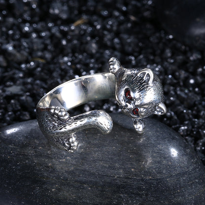 Kitty Cat Kitten Sterling Silver Wrap Ring Red Cz Girls Ginger Lyne Collection