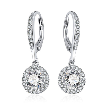 Halo Round Dangle Earrings for Women Sterling Silver Clear Cz Ginger Lyne Collection