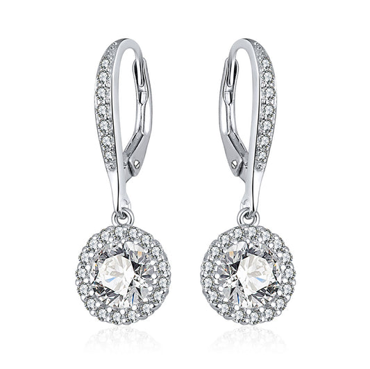 Halo Round Dangle Earrings for Women Sterling Silver Clear Cz Ginger Lyne Collection