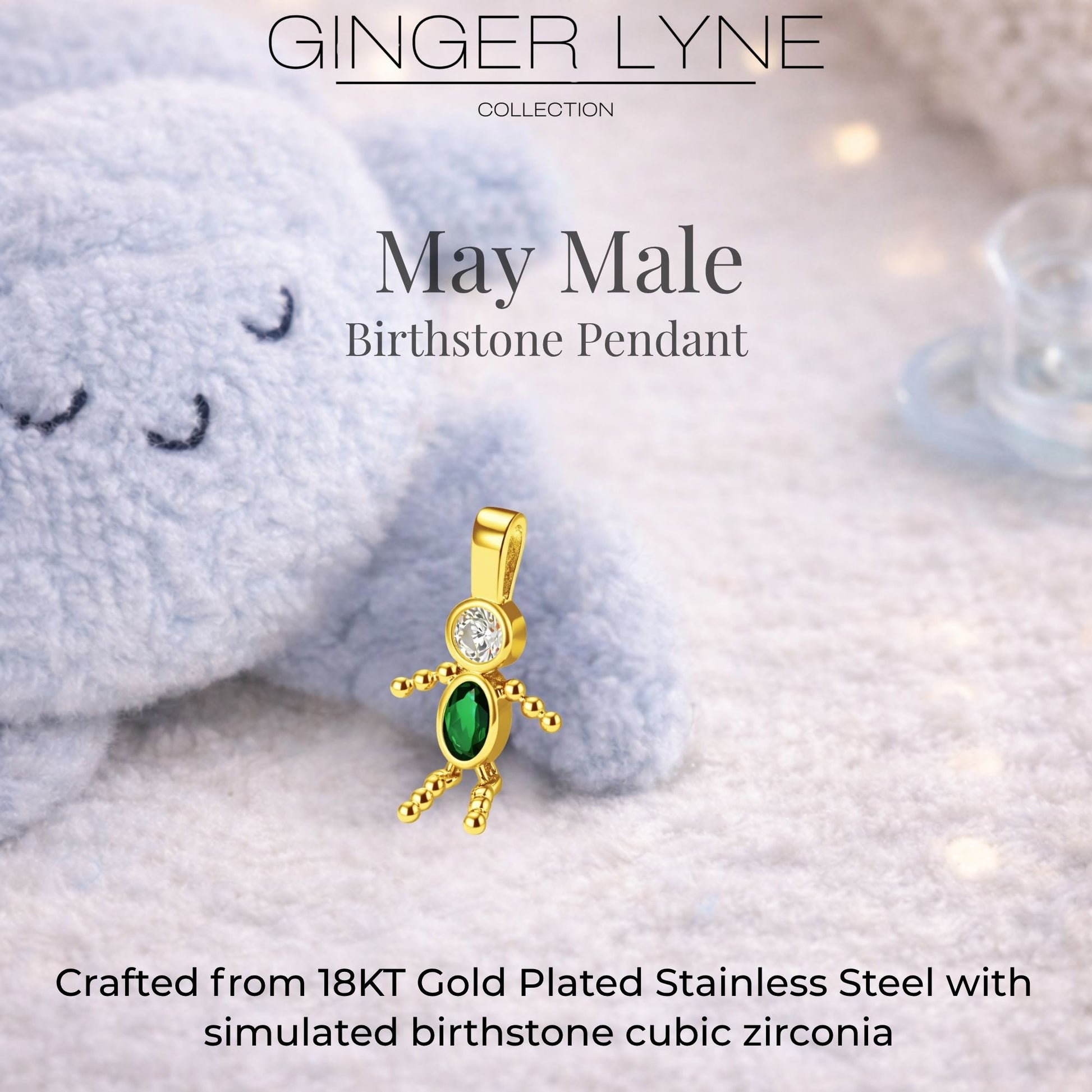 Birthstone Family Pendant for Mom by Ginger Lyne Stainless Steel Cubic Zirconia Charms For Grandma Necklace_Male-May-Gold-3