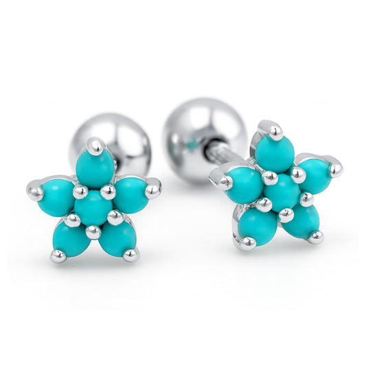 TurquoiseFlowerEarringsforWomenSterlingSilver18G6mmCartilageHelixUpperLobeBodyPiercingGingerLyne_Green-1