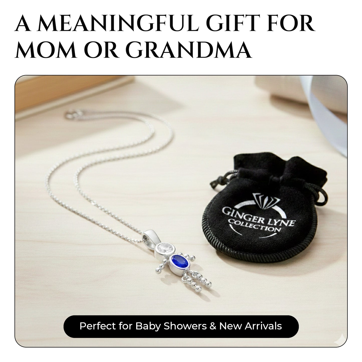 Birthstone Pendant Necklace for Boy Mom or Grandma by Ginger Lyne Sterling Silver CZ Family Birthday Charm - Boy September