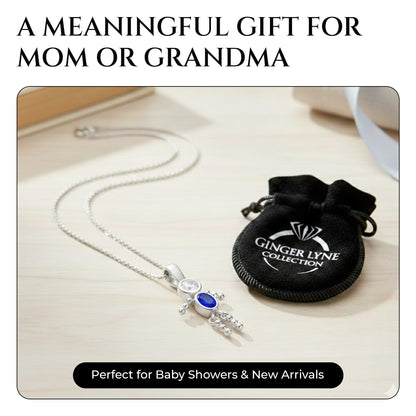 Birthstone Pendant Necklace for Boy Mom or Grandma by Ginger Lyne Sterling Silver CZ Family Birthday Charm - Boy September