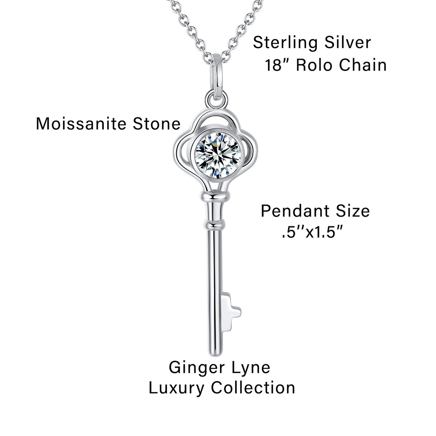 Amore Key Necklace 1Ctw Womens Moissanite Sterling Silver Ginger Lyne Collection