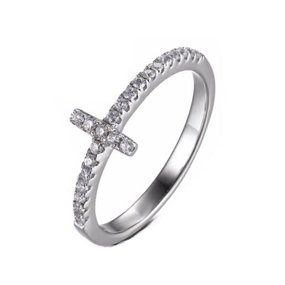 Cross Ring Religion Women White Gold Plated Cubic Zirconia Ginger Lyne Collection - 6