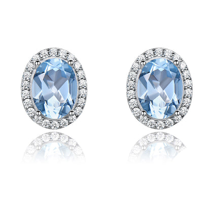 Oval Halo Stud Earrings for Women Blue Topaz Sterling Silver Ginger Lyne Collection