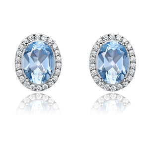 Oval Halo Stud Earrings for Women Blue Topaz Sterling Silver Ginger Lyne Collection