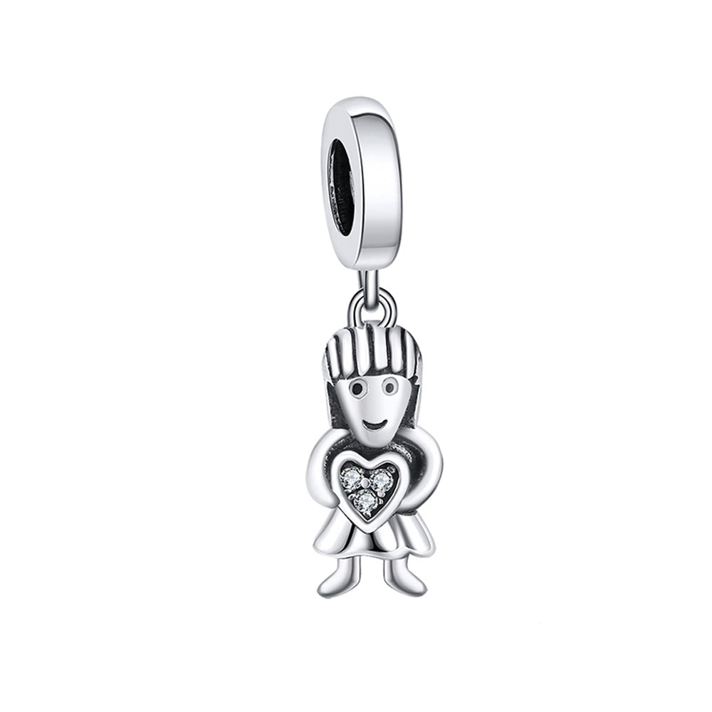 Little Girl Heart Charm Oxidized Sterling Silver Womens Ginger Lyne Collection