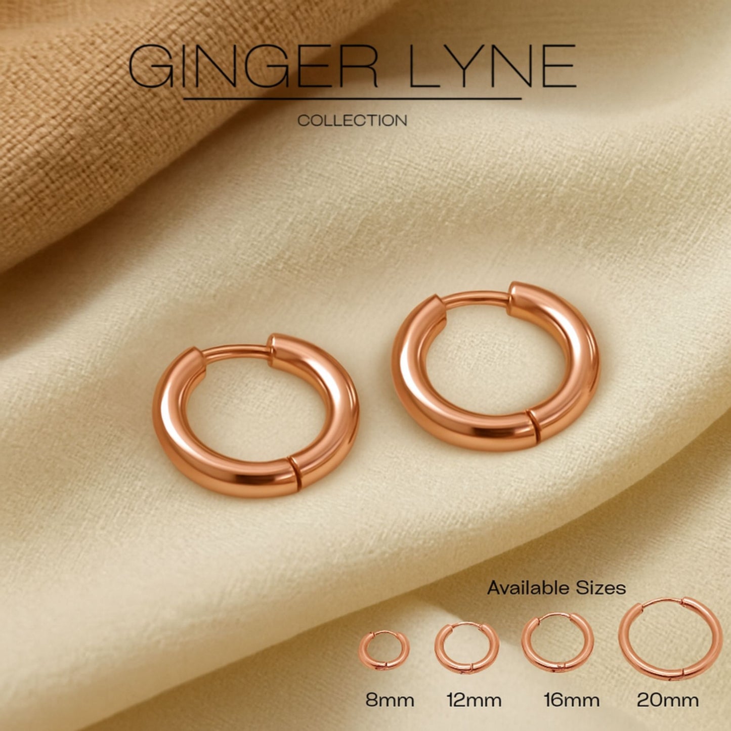 Stainless Steel Hoop Earrings by Ginger Lyne Huggie Style for Lobe Cartilage Piercing Body Jewelry - Rose-20mm