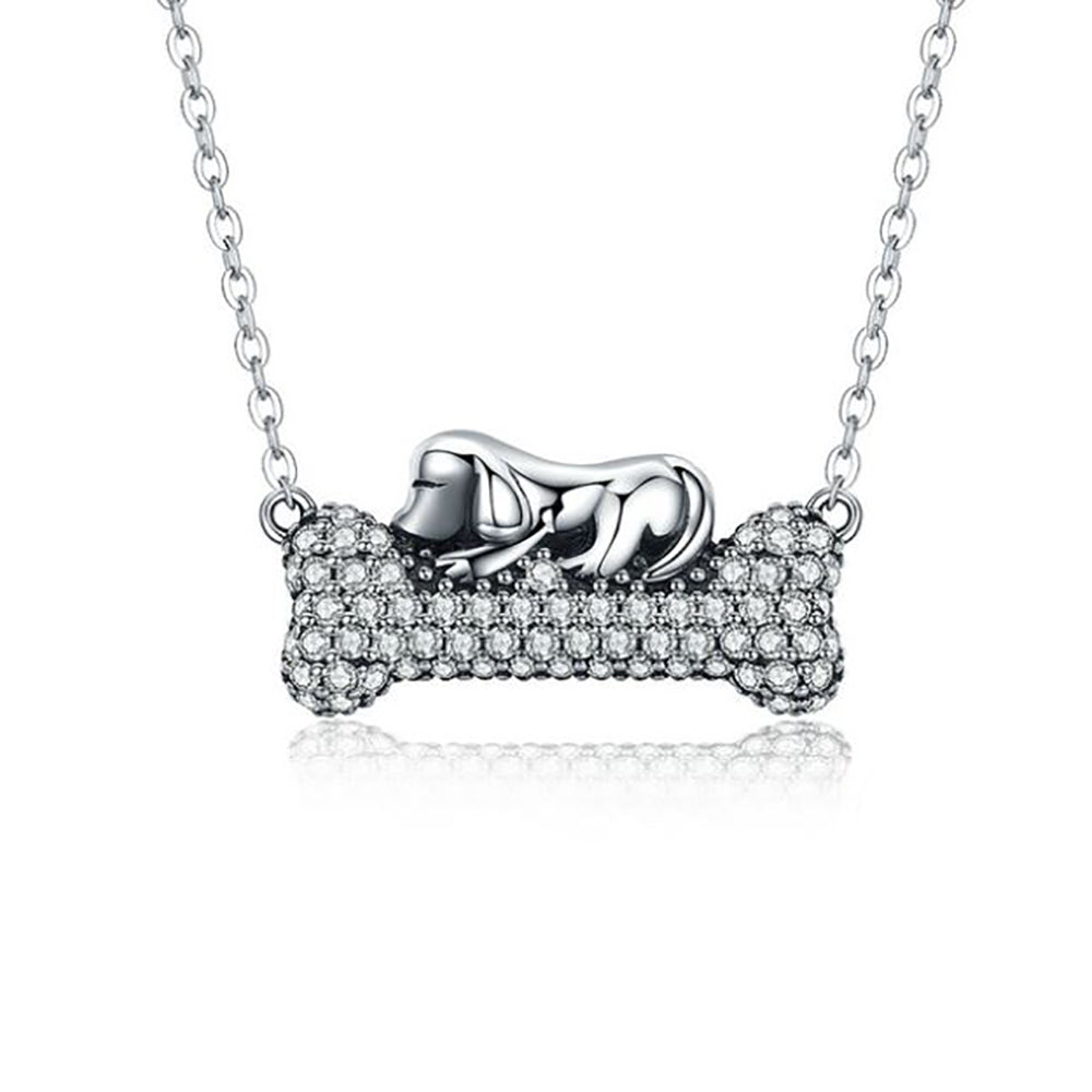 Fido Dog Bone Pendant Necklace Chain Cubic Zirconia Girls Ginger Lyne Collection