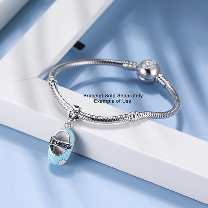 Baby Shoe Charm European Style Blue or Pink Sterling Silver CZ Ginger Lyne Collection - Blue