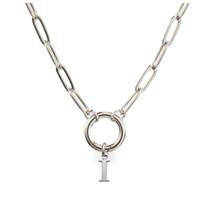 PaperclipLinkCircleCarabinerIntialLetterCharmHolderNecklaceforWomenStainlessSteel20"GingerLyne_Silver-i-1
