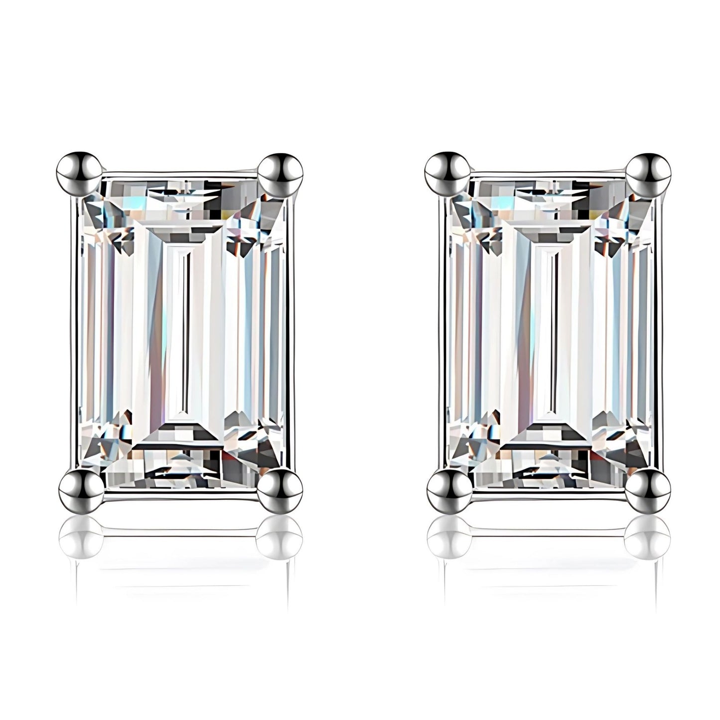 Emerald Cut Stud Earrings for Women 2 Ct  Sterling Silver Studs for her Ginger Lyne Collection