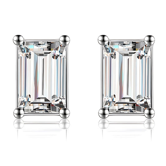 Emerald Cut Stud Earrings for Women 2 Ct  Sterling Silver Studs for her Ginger Lyne Collection