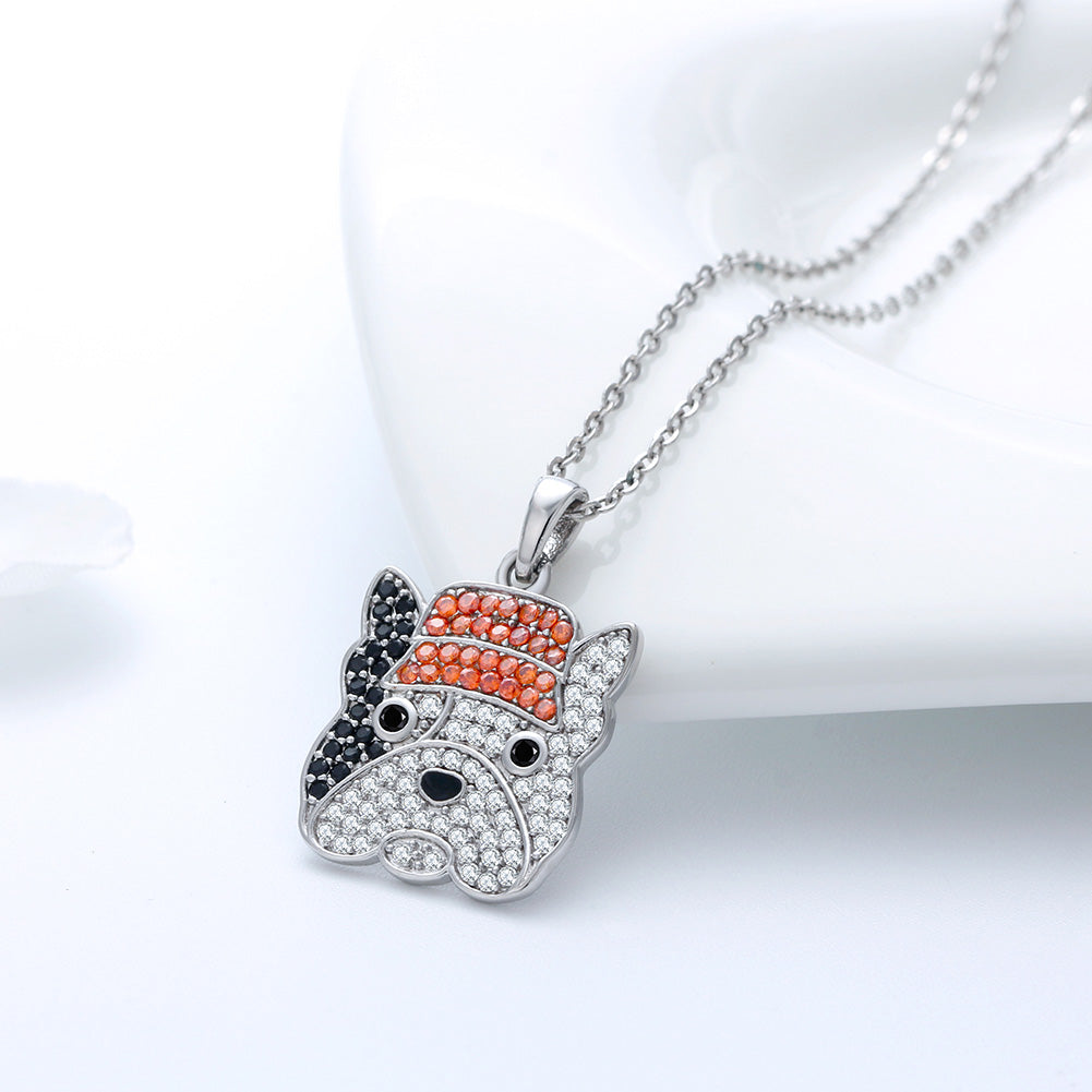 French Bulldog Pendant Necklace for Women Sterling Silver Cz Ginger Lyne Collection