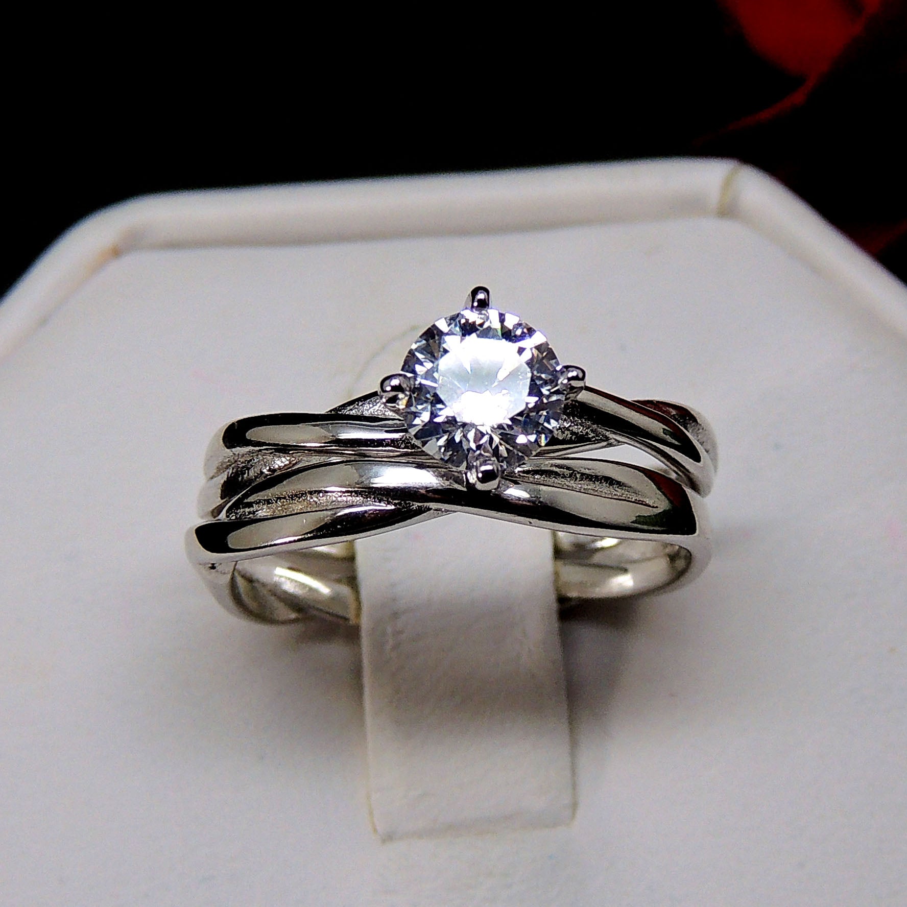 Aurora Bridal Set Womens Sterling Cz Engagement Ring Band Ginger Lyne Collection - 10