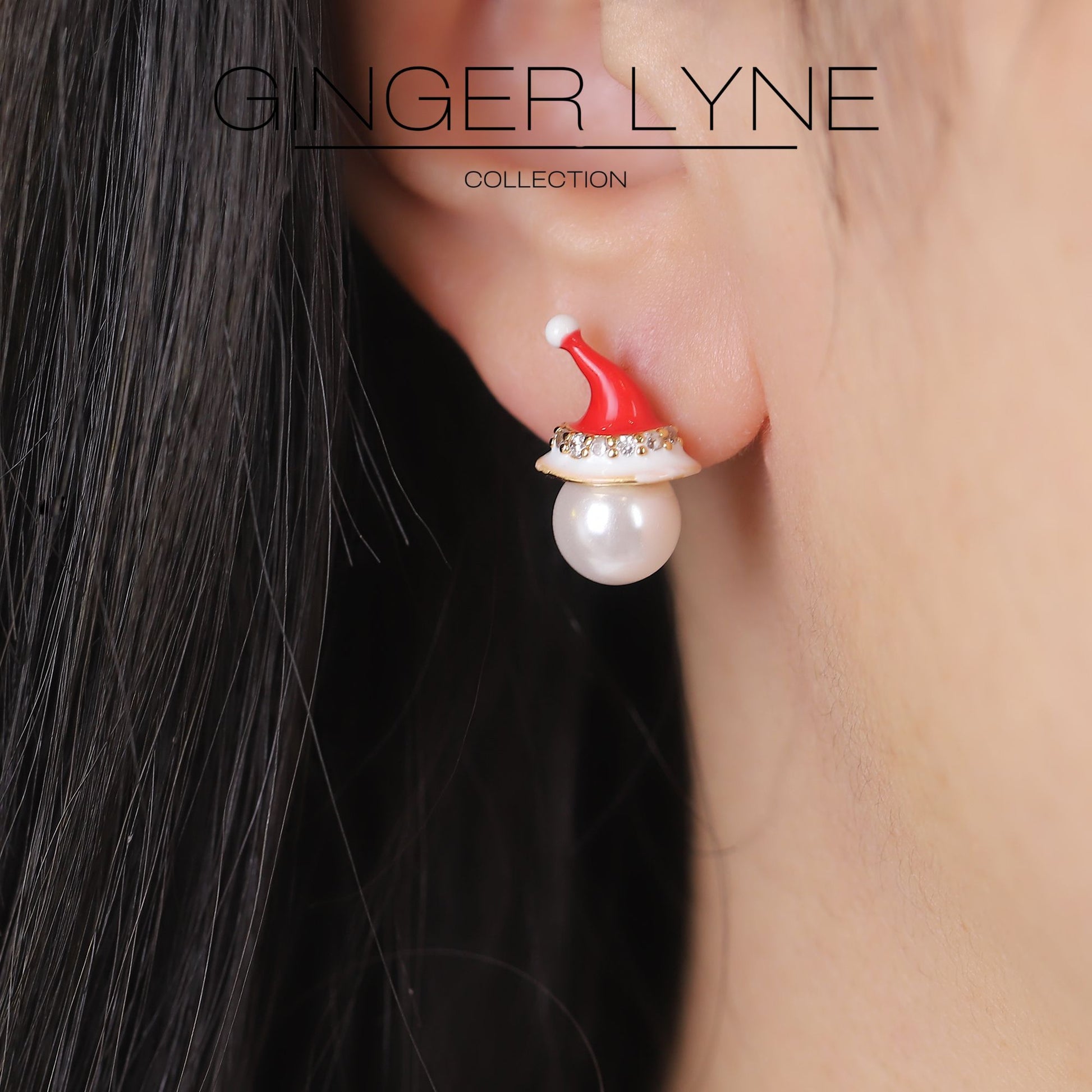 ChristmasSantaHatEarringsWomensWhiteGoldPlatedSimulatedPearlCZGingerLyneCollection_Red-5