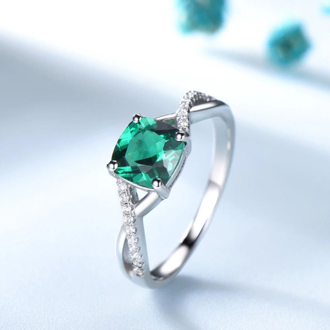 Emerald Engagement Ring for Women Cz Sterling Silver Ginger Lyne Collection