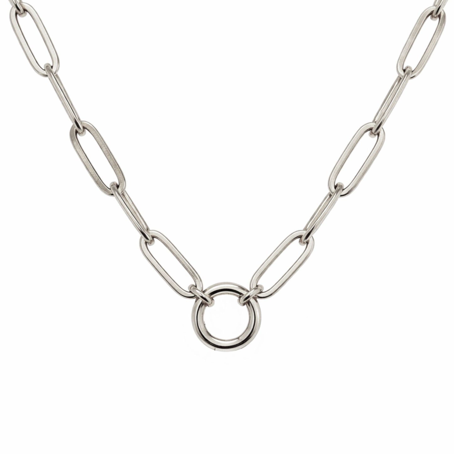 CarabinerCharmNecklaceforWomenPaperclipChainRoundCarabinerHolderStainlessSteelbyGingerLyne_12mm/Silver-1