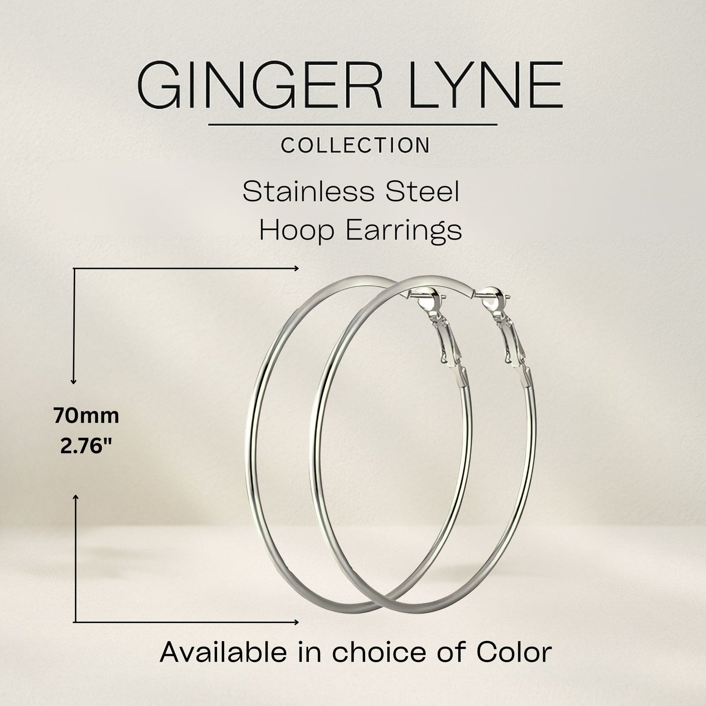 Thin Large Plain Hoop Earrings for Women 70mm Stainless Steel Ginger Lyne Collection - Gold