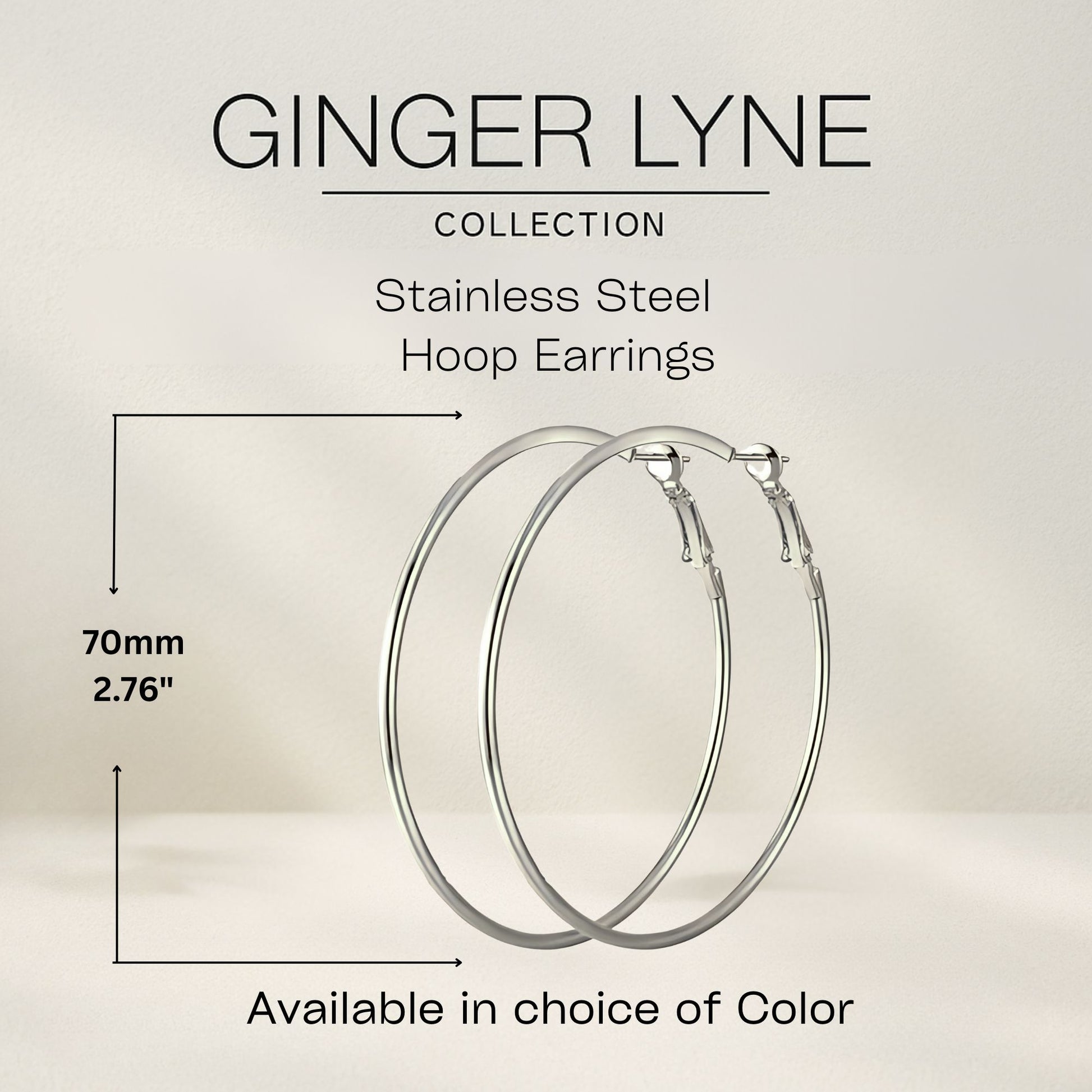 Thin Large Plain Hoop Earrings for Women 70mm Stainless Steel Ginger Lyne Collection - Gold