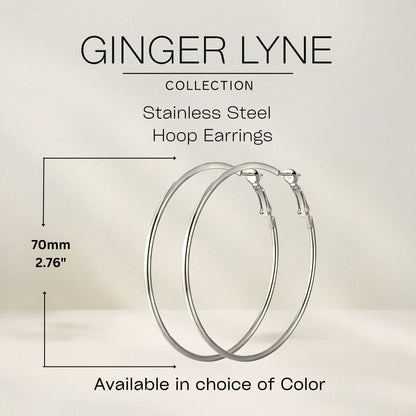Thin Large Plain Hoop Earrings for Women 70mm Stainless Steel Ginger Lyne Collection - Gold