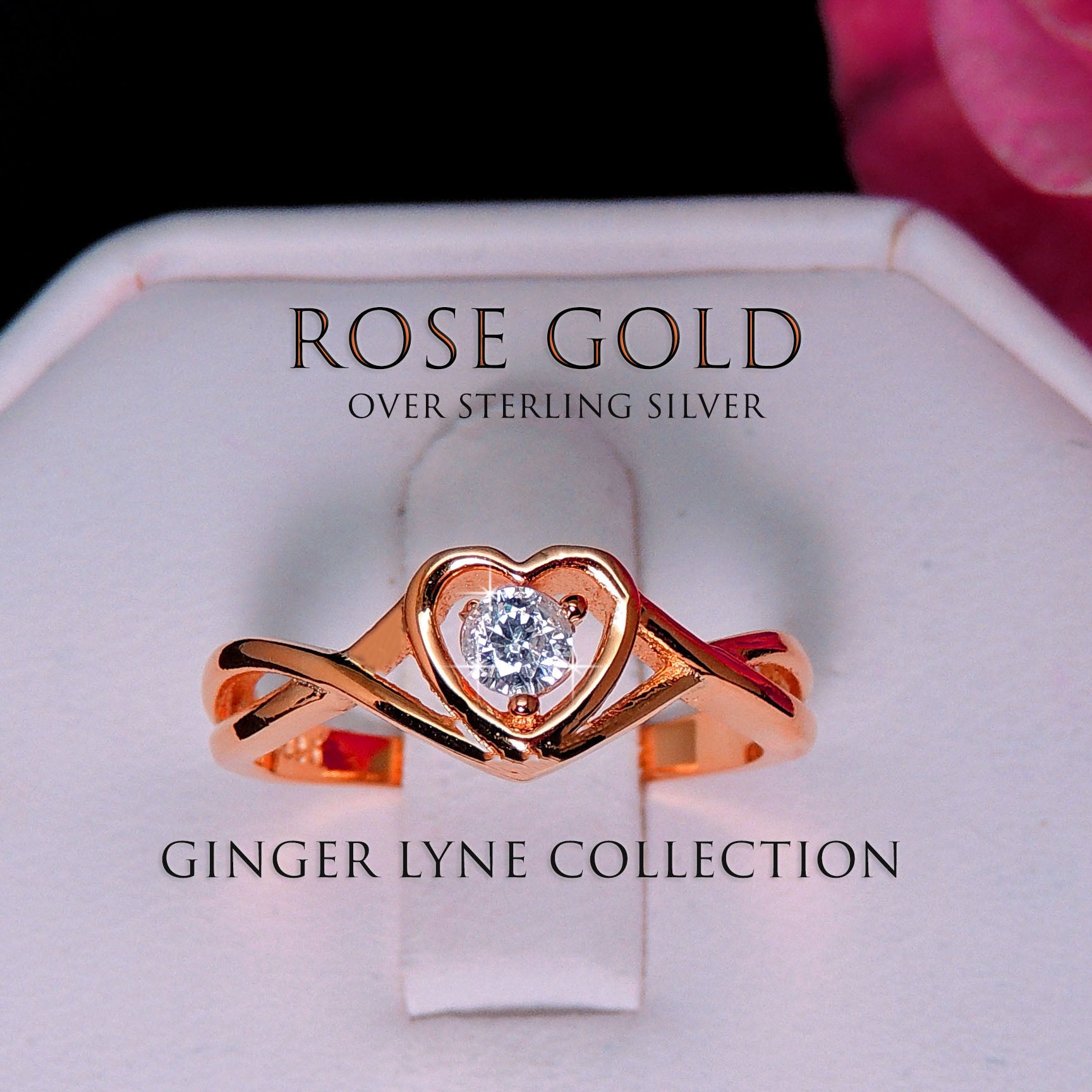 Christine Engagement Ring Promise Heart For Women Yellow or Rose Gold Cz Ginger Lyne Collection - Gold-Clear,10