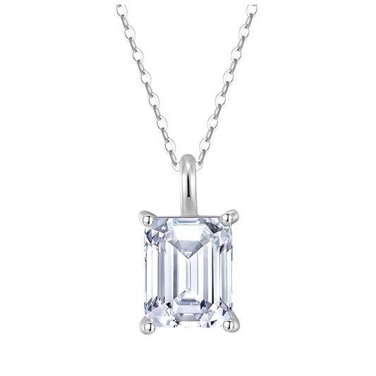 EmeraldCutSolitaireNecklaceforWomenSterlingSilver4CtCubicZirconia18"ChainGingerLyne_Silver-1