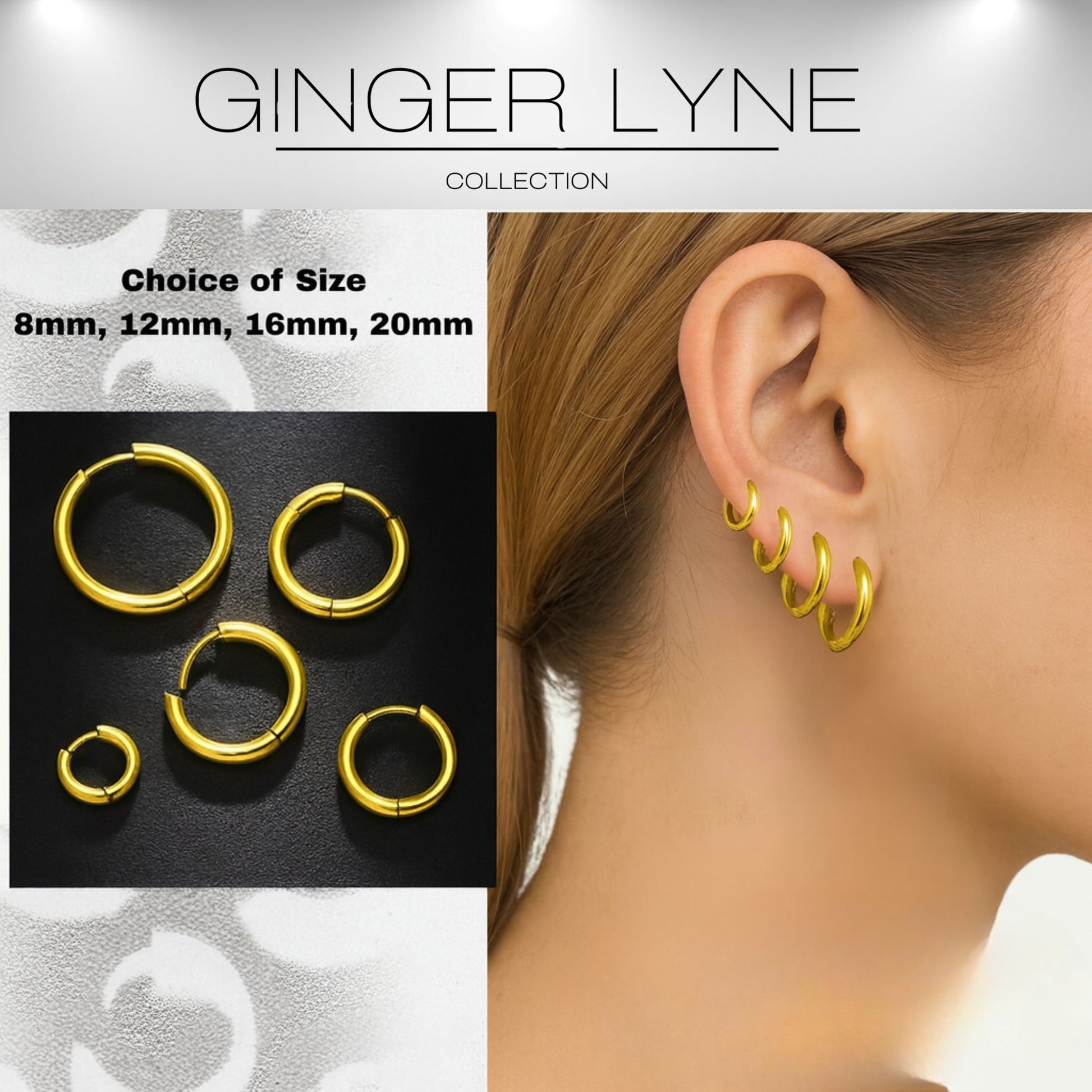 StainlessSteelHoopEarringsbyGingerLyneHuggieStyleforLobeCartilagePiercingBodyJewelry_Gold-16mm-5