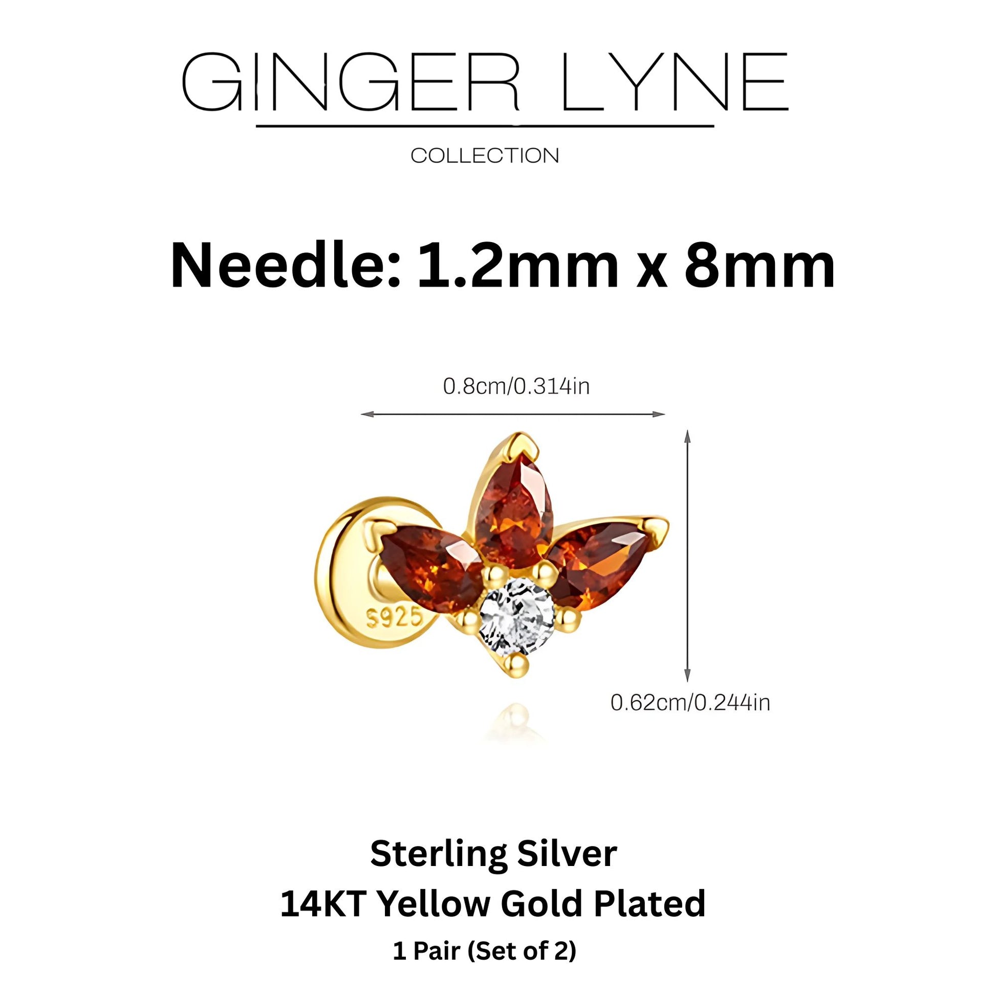 PearBurntOrangeCZFlatBackEarringsforCartilageorLobeGoldPlatedSterlingSilver1pairbyGingerLyne_Gold-3