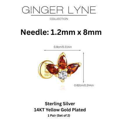 PearBurntOrangeCZFlatBackEarringsforCartilageorLobeGoldPlatedSterlingSilver1pairbyGingerLyne_Gold-3