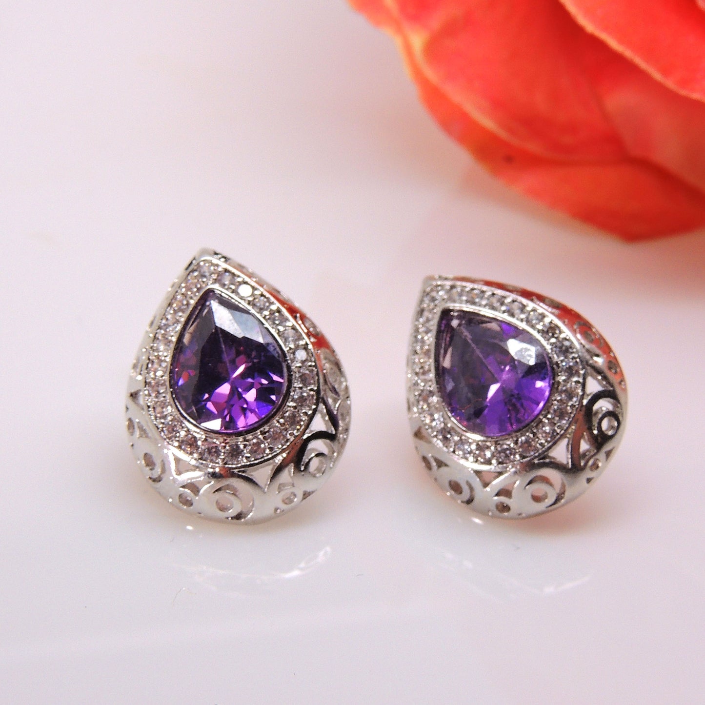 Lona Teardrop Pear purple Cz Stud Earrings Women Ginger Lyne Collection