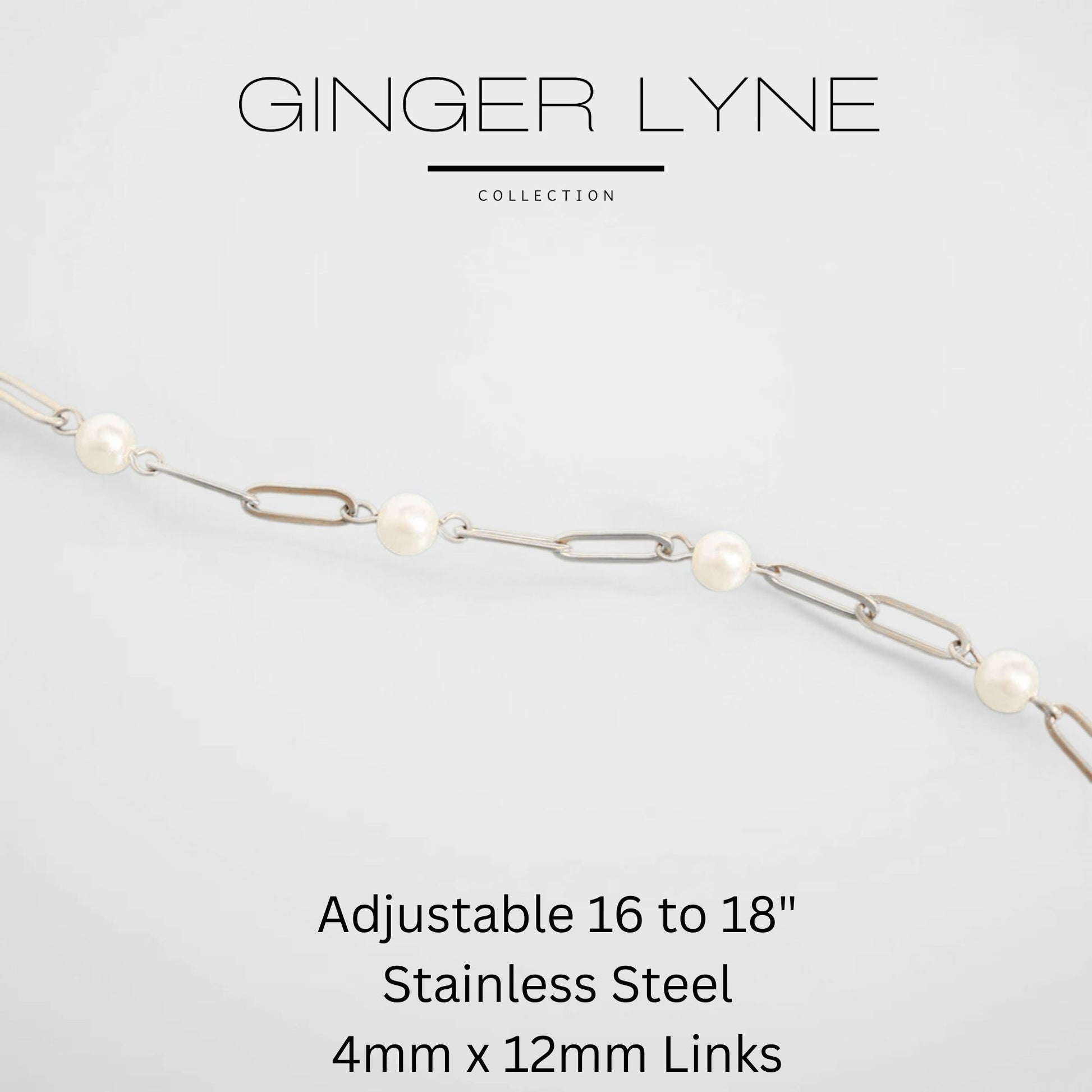 Simulated Pearl Paperclip Chain Necklace for Women Gold Stainless Steel Ginger Lyne Collection - Silver