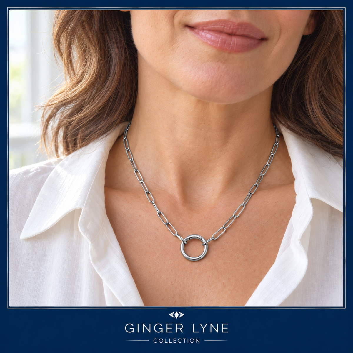 Carabiner Charm Necklace for Women Paperclip Chain Round Carabiner Holder Stainless Steel by Ginger Lyne