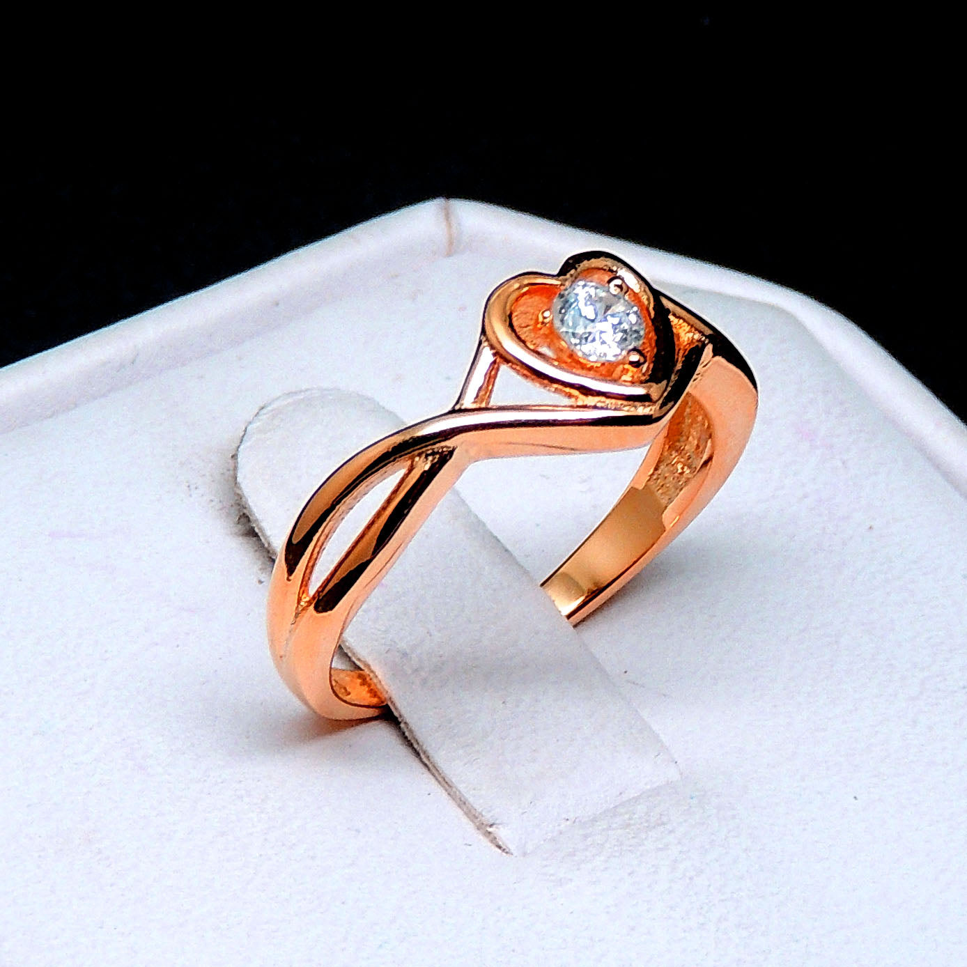 Christine Engagement Ring Promise Heart For Women Yellow or Rose Gold Cz Ginger Lyne Collection