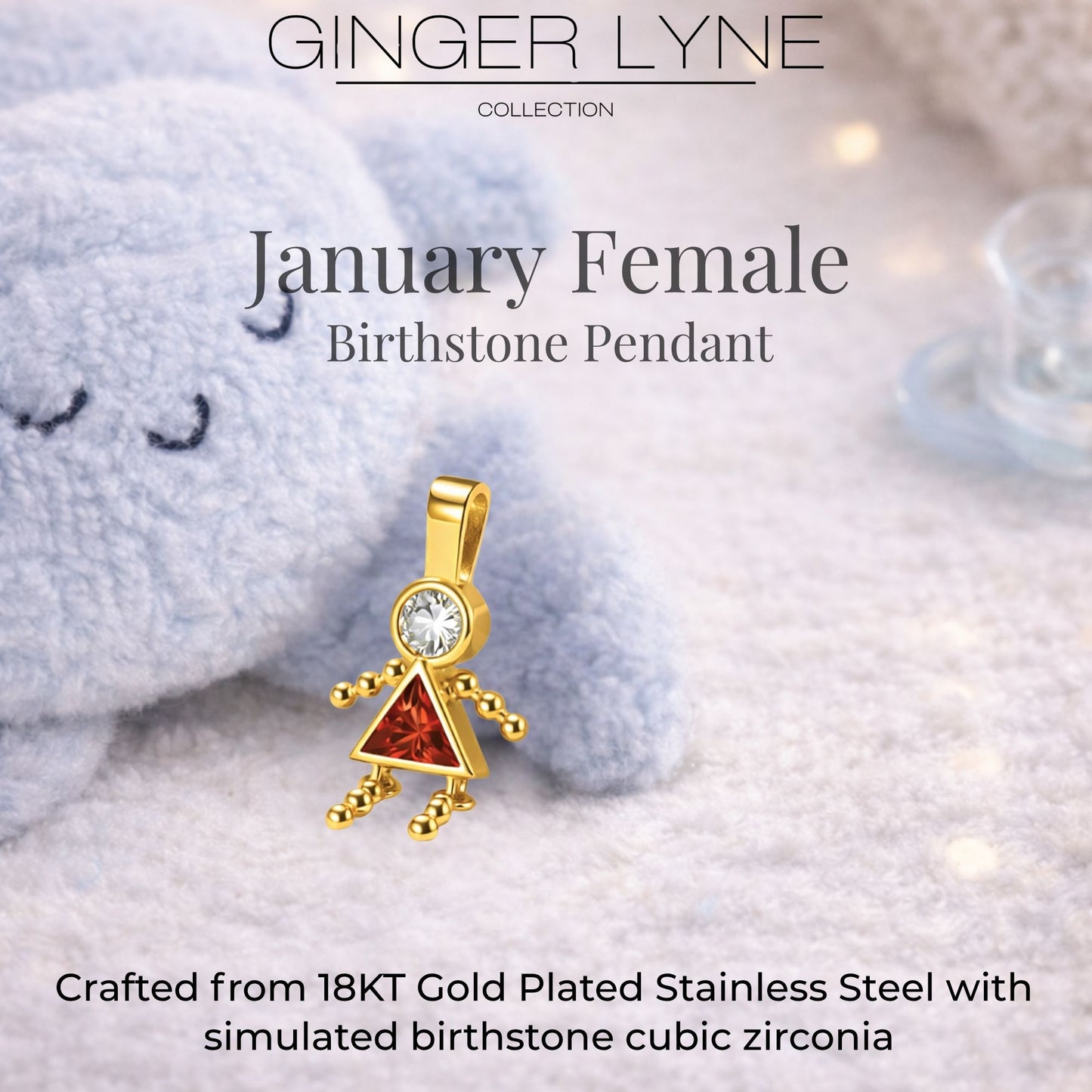 Birthstone Family Pendant for Mom by Ginger Lyne Stainless Steel Cubic Zirconia Charms For Grandma Necklace_Female-January-Gold-3