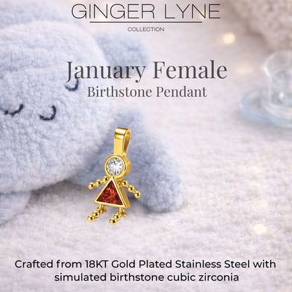 Birthstone Family Pendant for Mom by Ginger Lyne Stainless Steel Cubic Zirconia Charms For Grandma Necklace_Female-January-Gold-3
